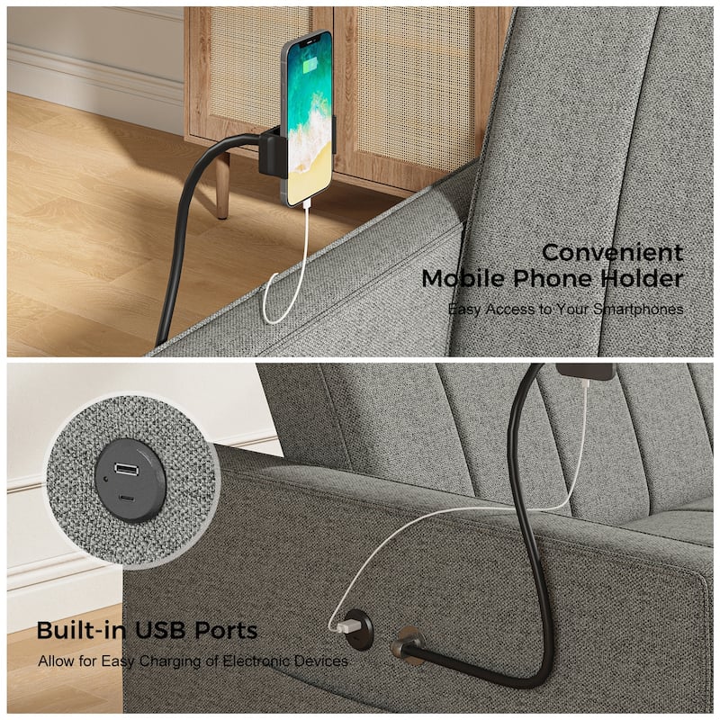 Duane Modern Upholstered Sleeper Sofa with Mobile Phone Holder by HULALA HOME