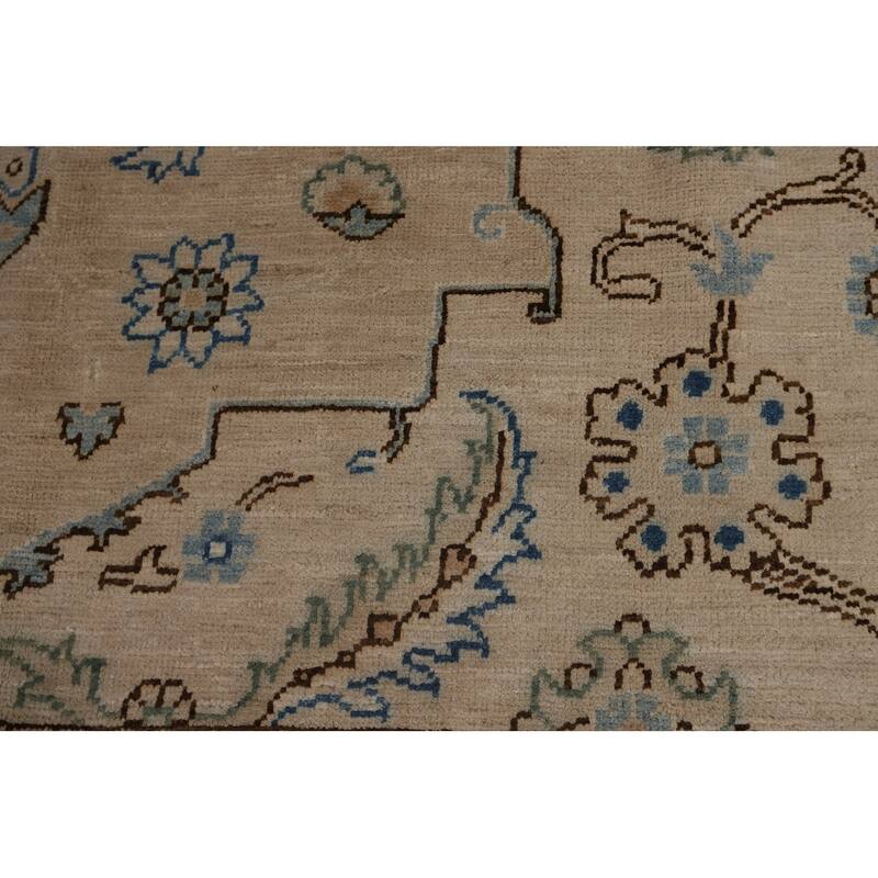 Vegetable Dye Oushak Turkish Rug Floral Hand-Knotted Wool Carpet - 7'8"x 9'10"