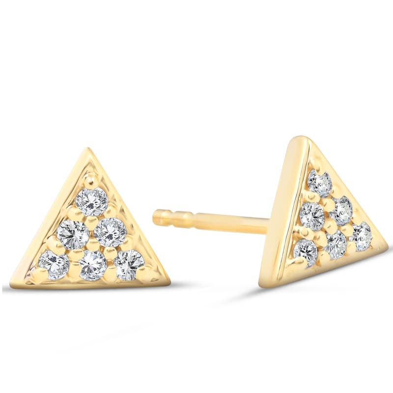Bliss Diamond Yellow Gold Triangle Pave 1/10 Ct Diamond Delicate Spike Studs Womens Earrings