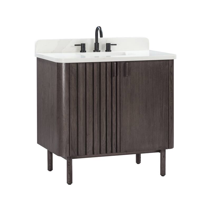 Avanity Blakely 37 in. Vanity Combo in Brown Oak finish with Calacatta Quartz Top