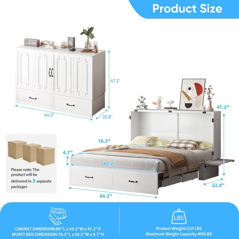 Mixoy Queen Size Murphy Bed with Mattress,Foldable Space-Saving Cube Cabinet Bed