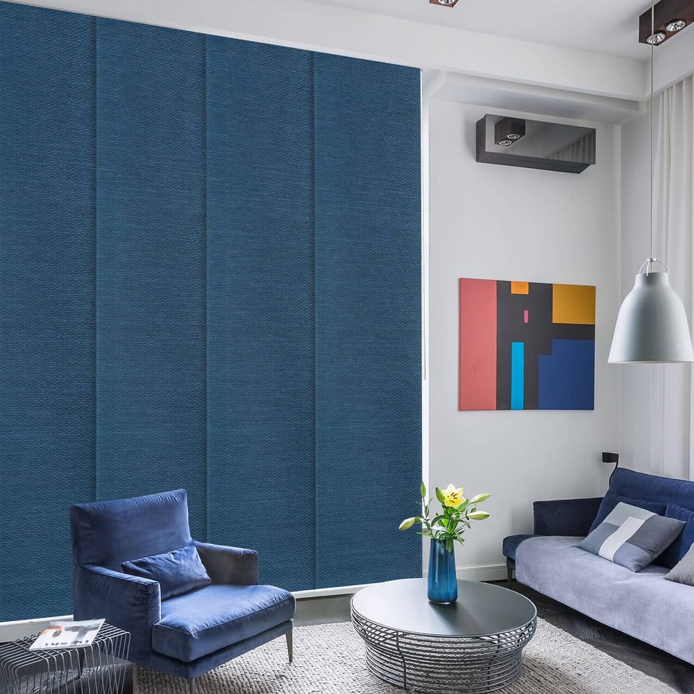 GoDear Design Natural Woven Adjustable Sliding Panel Track Blinds, Vertical Blinds, Dazzling Series, 45.8"- 86" W x 96" L