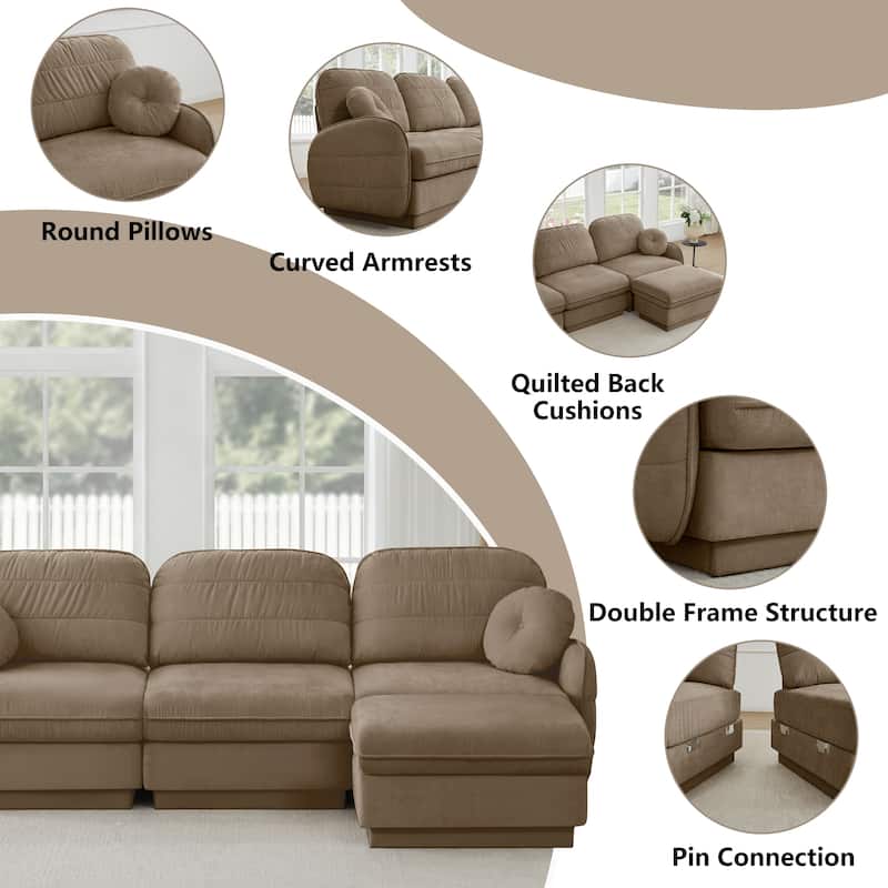 GDFStudio Alden Voss 137" Chenille Cloud 4-Seater Sofa with Quilted Back Cushions, Deep Seat