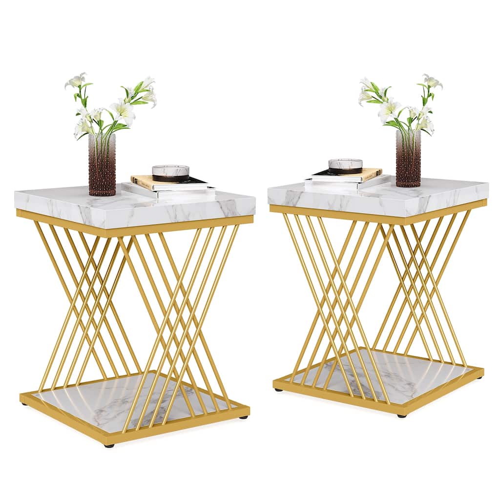 2 Tier Square End Side Table for Living Room （Set of 2）