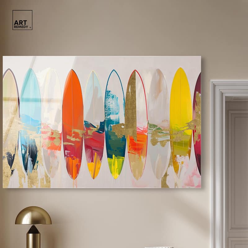 Surfboard Horizons II Acrylic by Art Remedy, Ready to Hang