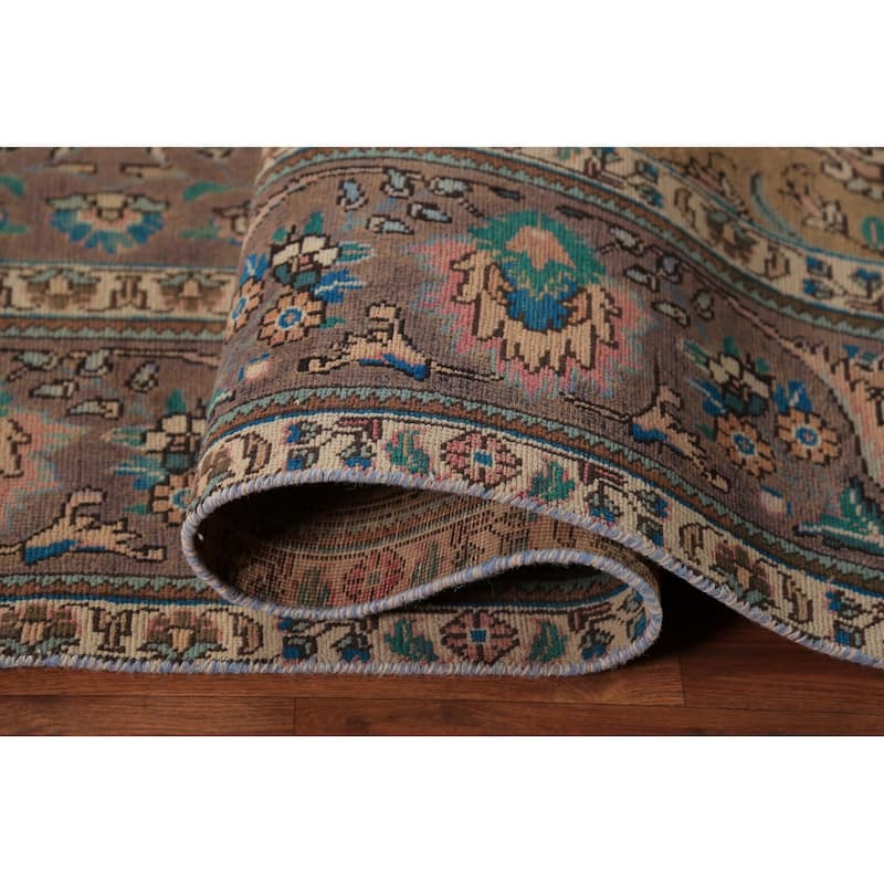 Brown Floral Tabriz Persian Rug Traditional Hand-Knotted Wool Carpet - 8'2"x 11'7"
