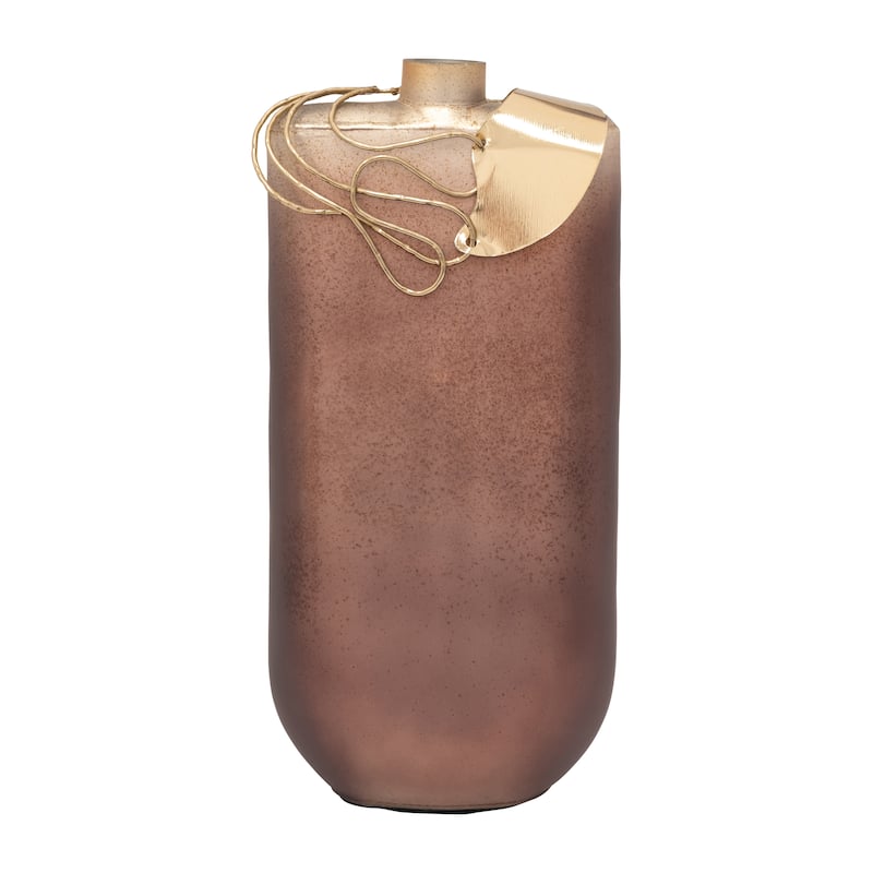 Sagebrook Home Elegant Aluminum-Adorned Glass Vase for Stylish Decor - Speckled Solid Gold - 8" x 6" x 16"