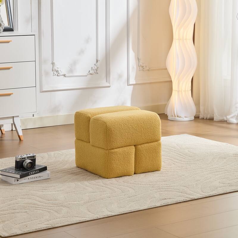SEYNAR Modern 16.5''Faux Sherpa Square Cube Otttoman - Yellow
