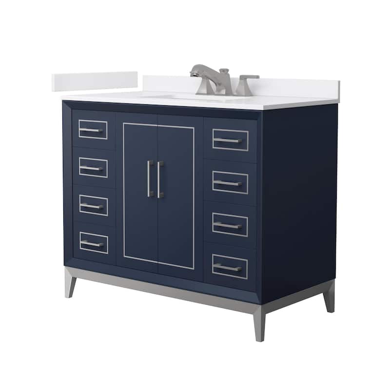 Wyndham Collection WCH5151-42S-VCA-US3MXX Marlena 42" Free Standing - Dark Blue / White Cultured Marble Top / Brushed