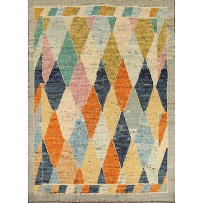 Geometric Moroccan Rug Handmade Tribal Multi-Color Wool Carpet - 5'3" x 6'4"