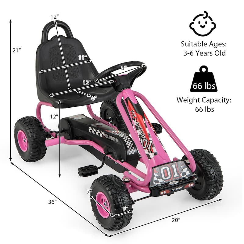 Gymax Kids Pedal Go Kart 4 Wheel Ride On Toys w/ Adjustable Seat