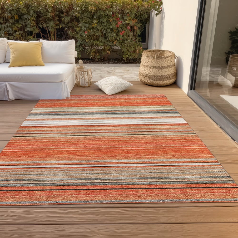 Machine Washable Indoor/ Outdoor Ombre Stripes Chantille Rug