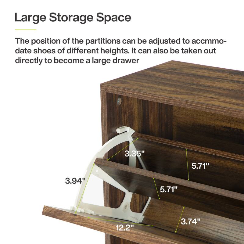 Industrial Shoe Cabinet with 2 Flip Drawers and Storage Shelf for Entryway
