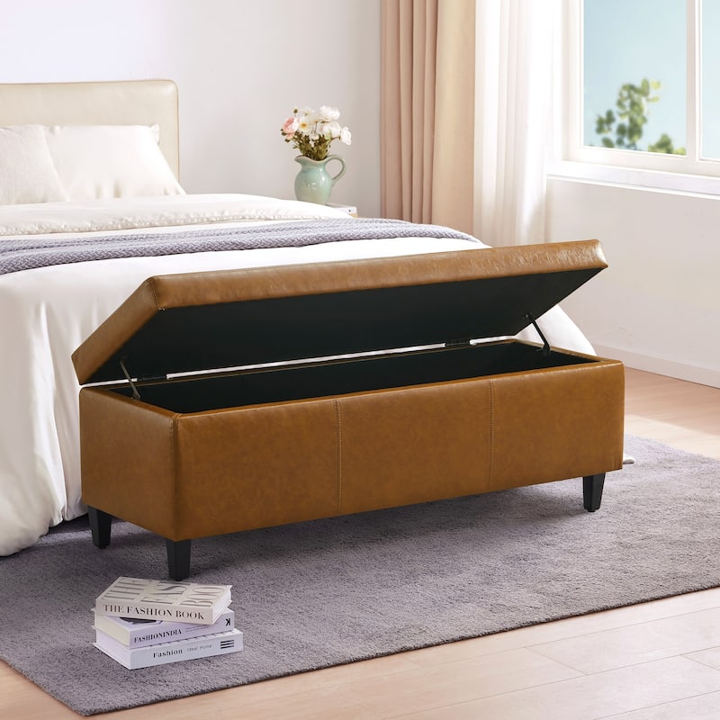50.3" x 17.50" x 18" Upholstered Rectangular Storage Ottoman-Faux Leather