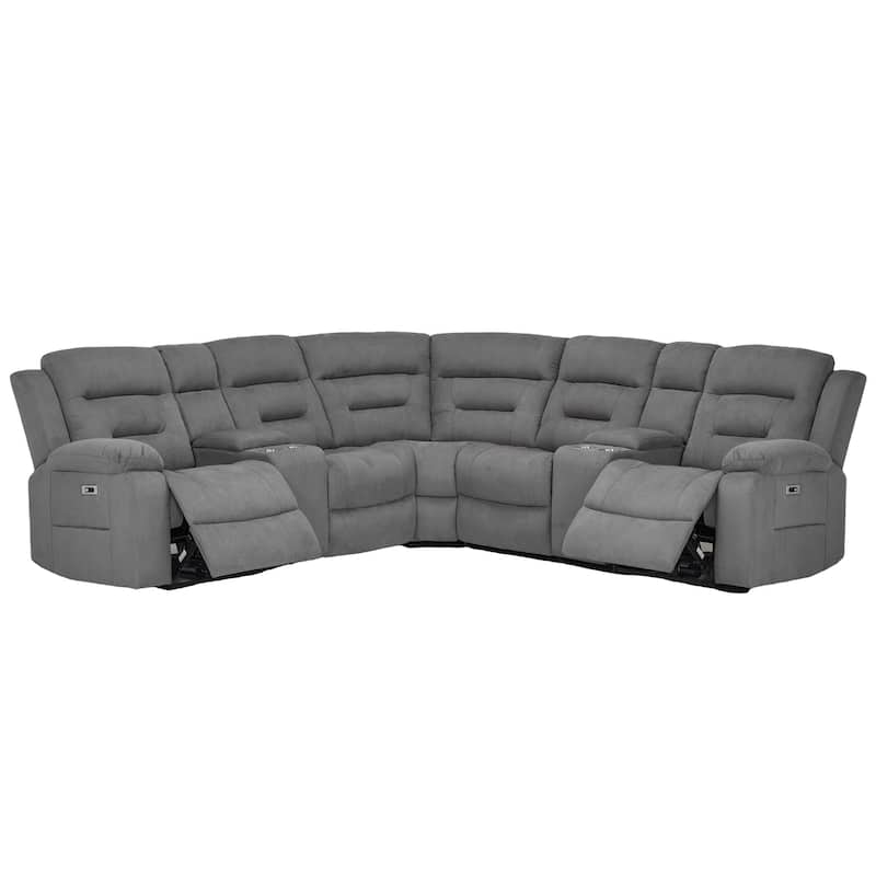 7PCS, 2 Power Recliners, Fabric Reclining Sectional with Power Headrest & Lumber