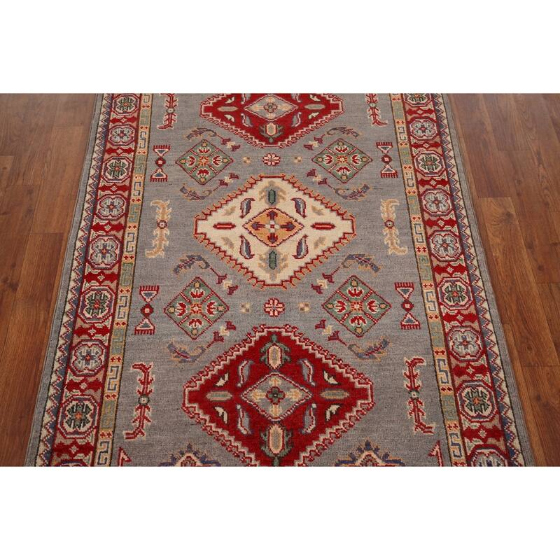 Geometric Kazak Oriental Accent Rug Handmade Entryway Wool Carpet - 3'3" x 4'11"