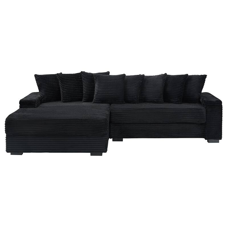 111.4 " L-Shaped Corduroy Sofa with 8 Throw Pillows and Footstool
