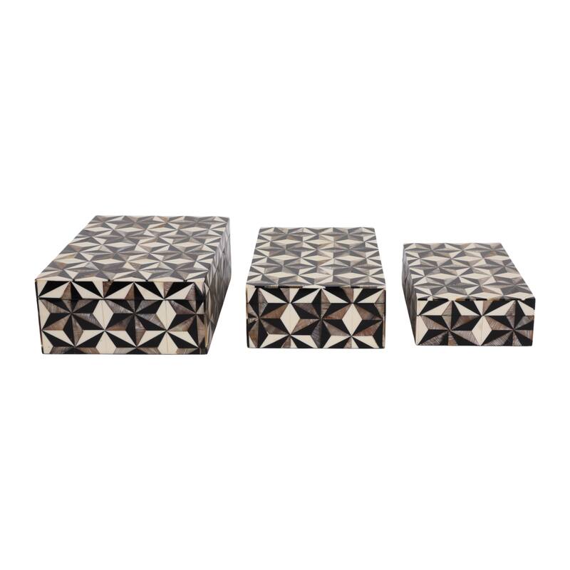 Polyresin Wood Storage Box Casual (Set of 3) - 4" Ivory/Black - 12" x 8" x 3.5"