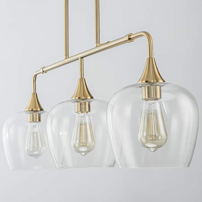 3-Light Modern Black/Gold Linear Kitchen Island Lights with Clear Glass Shade