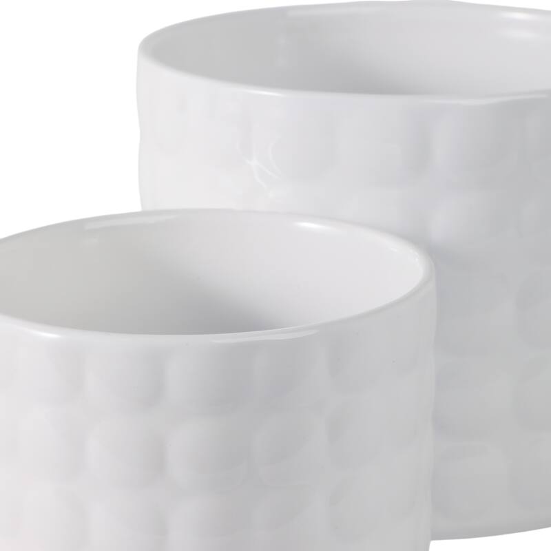 Plant Pot Set of 2 - White Ceramic Round Bubble Garden,7/9in