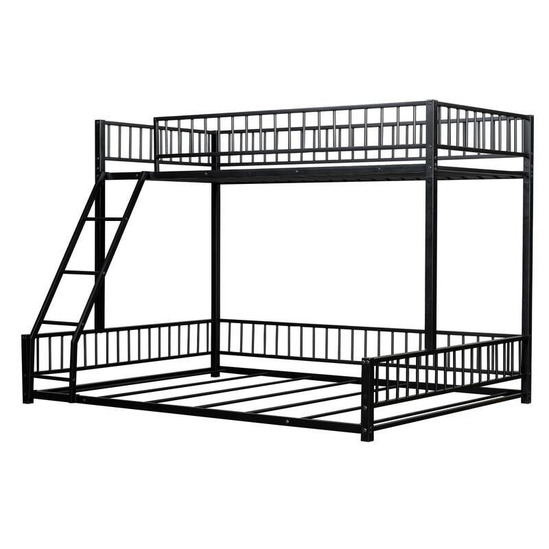 Floor Bunk Bed Heavy Metal Bed Frame with Ladder and Safety Guardrails, Detachable Bunkbeds Design Converts to 2 Platform Beds
