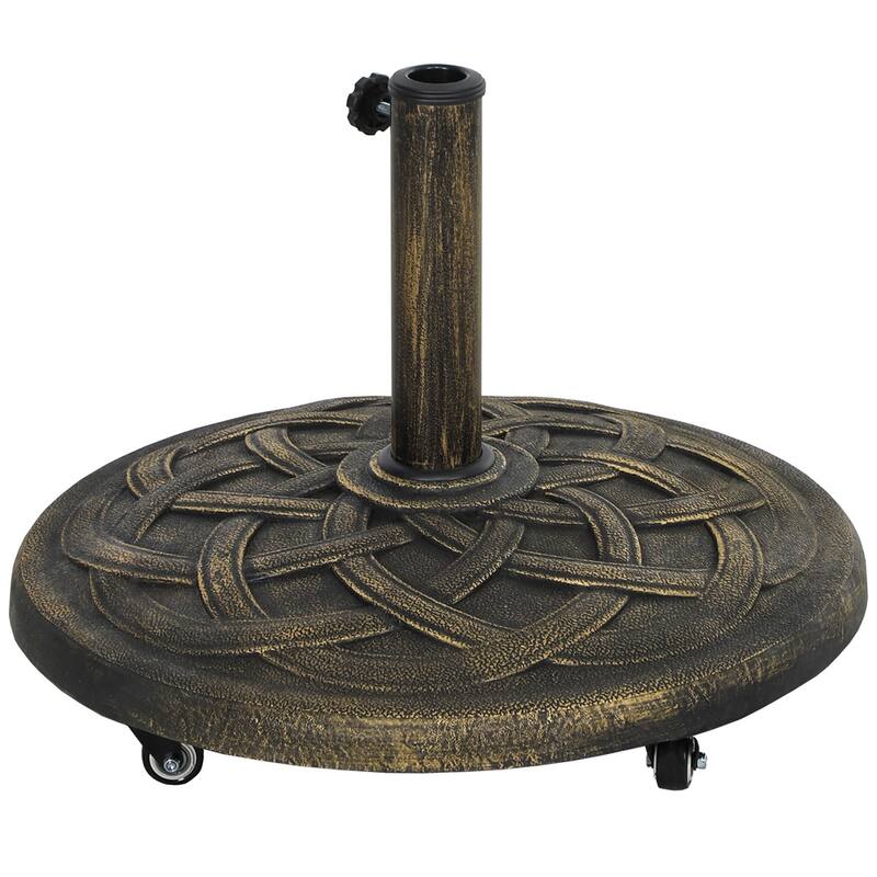 Outdoor Umbrella Base Resin Concrete and Steel Patio Parasol Stand Secure - 21.5" x 15.9" H - Gold
