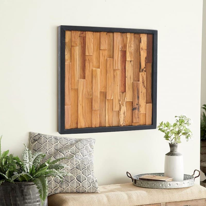 Reclaimed Wood Bricks Pattern Square Wall Decor
