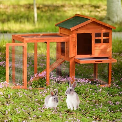 AOOLIVE Wood House Pet Supplies Small Animals House Hutch, Orange
