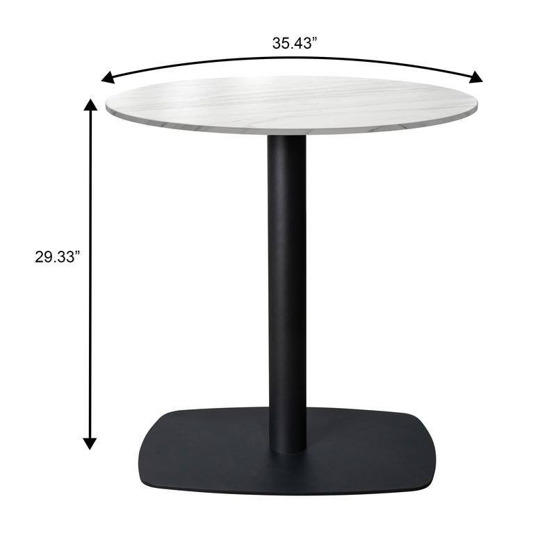 Vail Round Dining Table 36 in. Sintered Stone Tabletop in Black Stainless Steel Square Pedestal Base for Kitchen and Dining Room