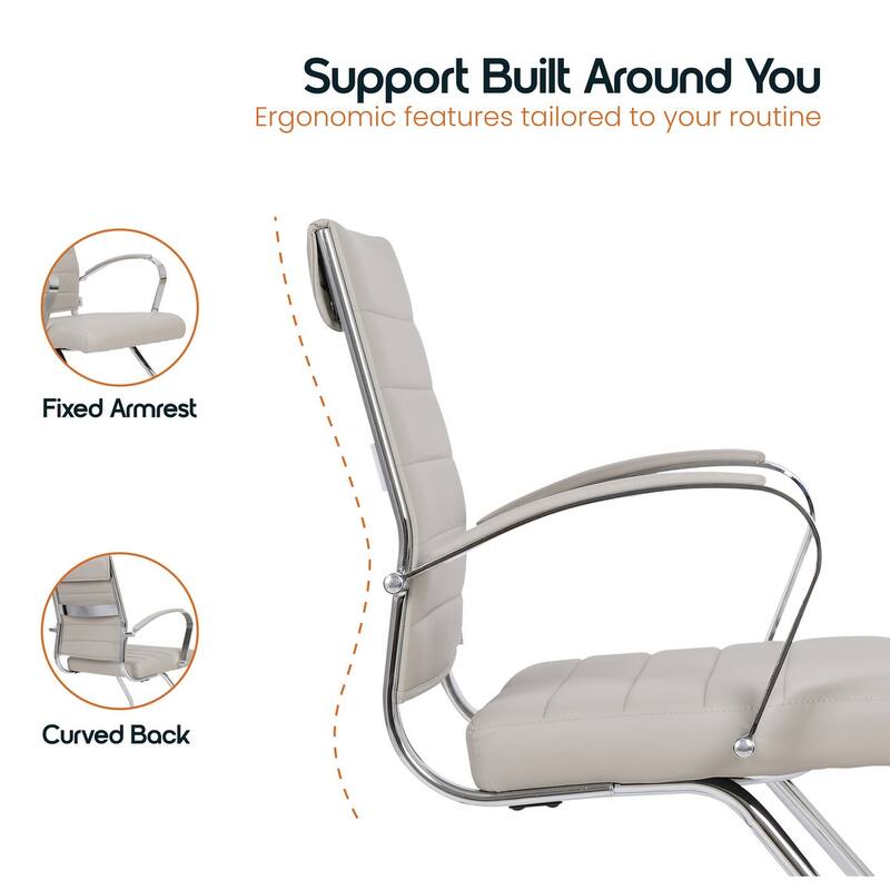 Benmar Series Mid Back Modern Leather Office Executive Desk Chair, Ergonomic Seating with Stainless Steel Sled Base