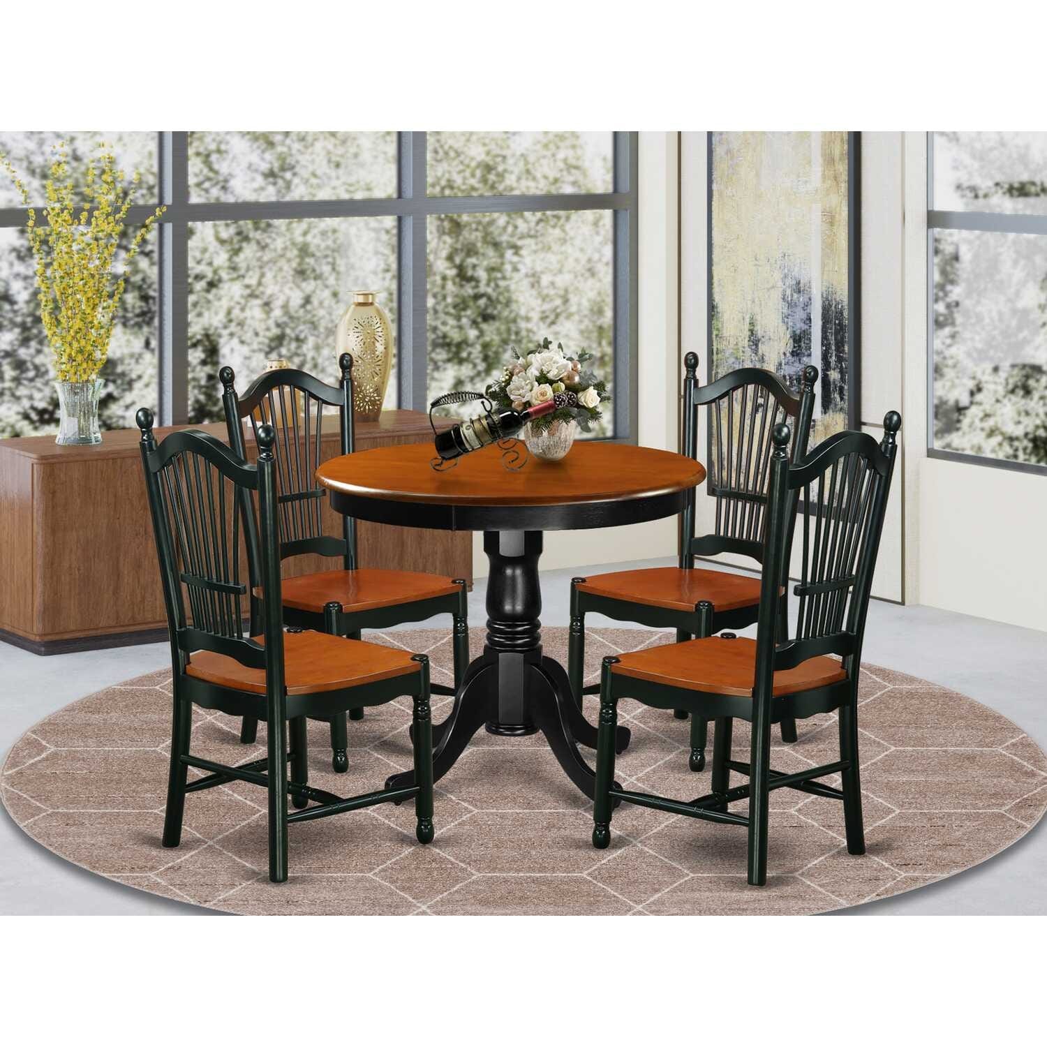 Modern 5-Piece Dining Set - Kitchen Table & 4 Chairs - Black Cherry Finish - Minimalist Design