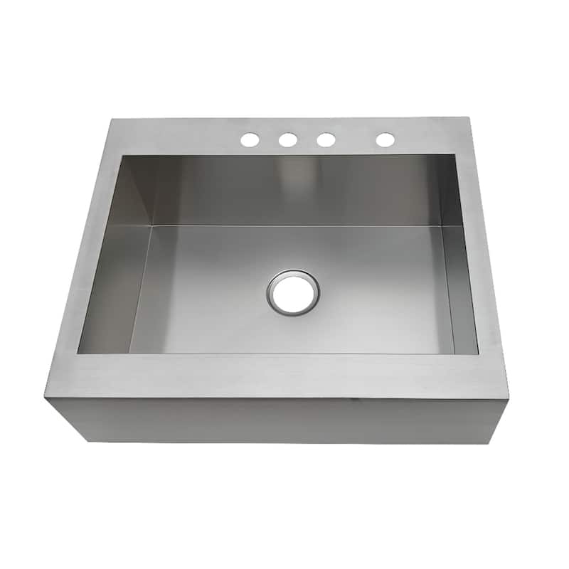 Kingston Brass Edinburg 30-Inch Stainless Steel Apron-Front 4-Hole Single Bowl Farmhouse Kitchen Sink in Brushed