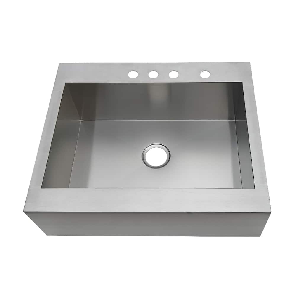Kingston Brass Edinburg 30-Inch Stainless Steel Apron-Front 4-Hole Single Bowl Farmhouse Kitchen Sink in Brushed