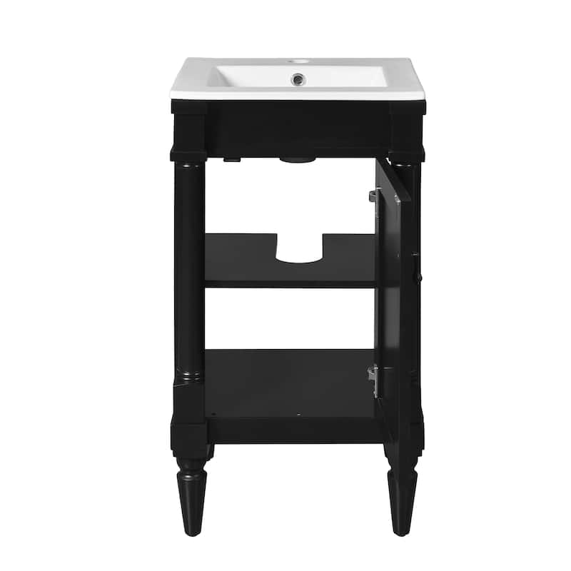 Retro Compact Bathroom Vanity Cabinet Simple Freestanding Single Sink Cabinet with Adjustable Shelf and Black Metal Pull