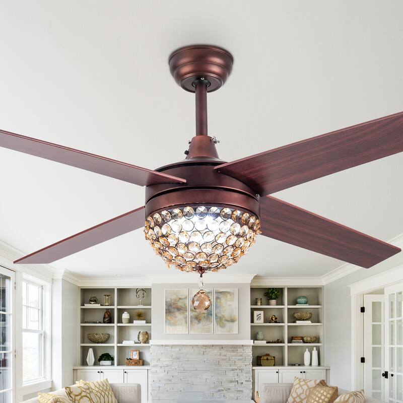 Bella Depot 52" Modern Crystal Ceiling Fan with LED Light, Reversible Ceiling Fan with Remote Control