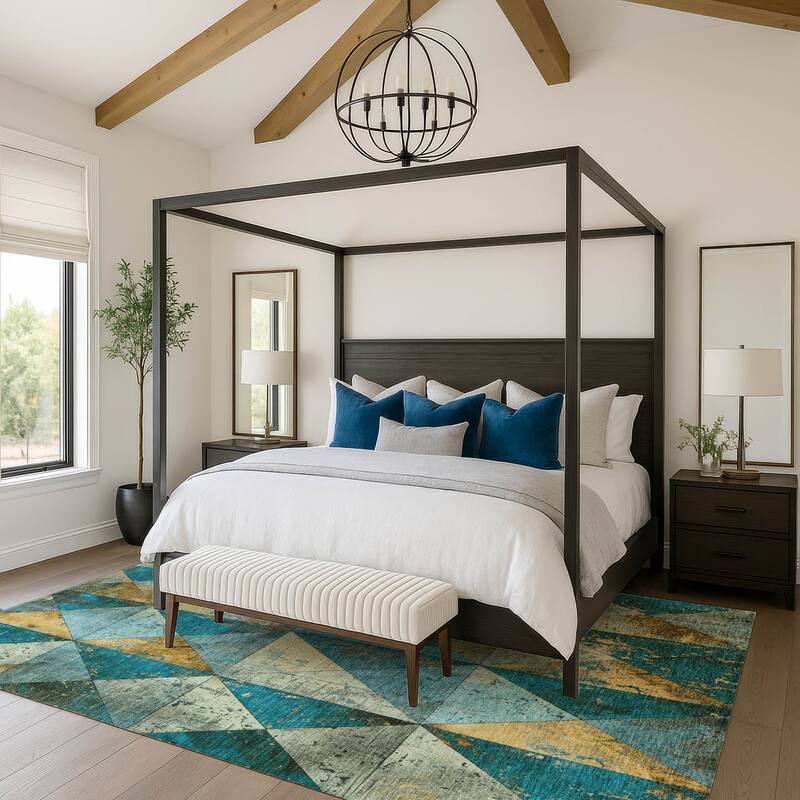 Premium Washable Super Soft Diamond Mosaic Mayfield Rug - Teal - 3' x 5'