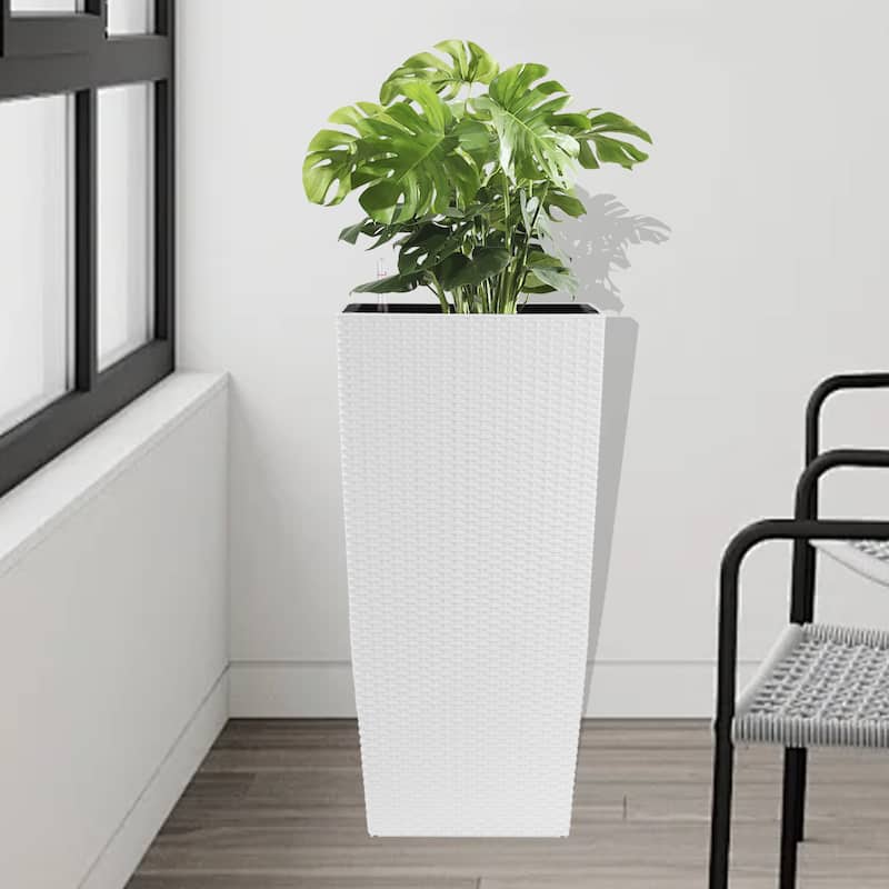 Self-Watering Rattan Enhanced Outdoor Planter with Dual-Basin Design