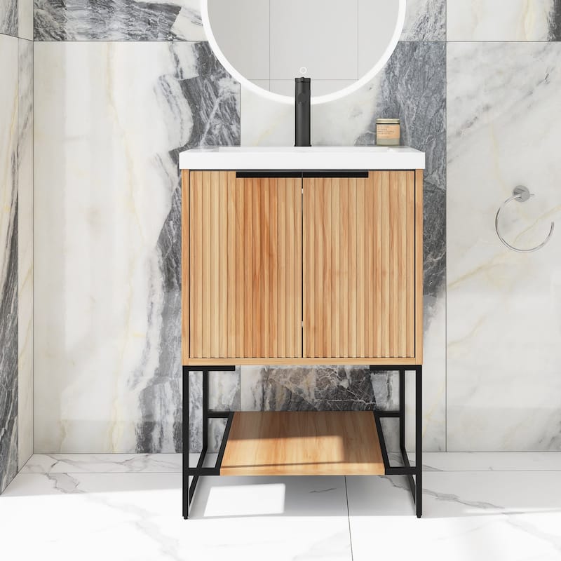24"/30" Plywood Freestanding Bathroom Vanity Set with White Sink