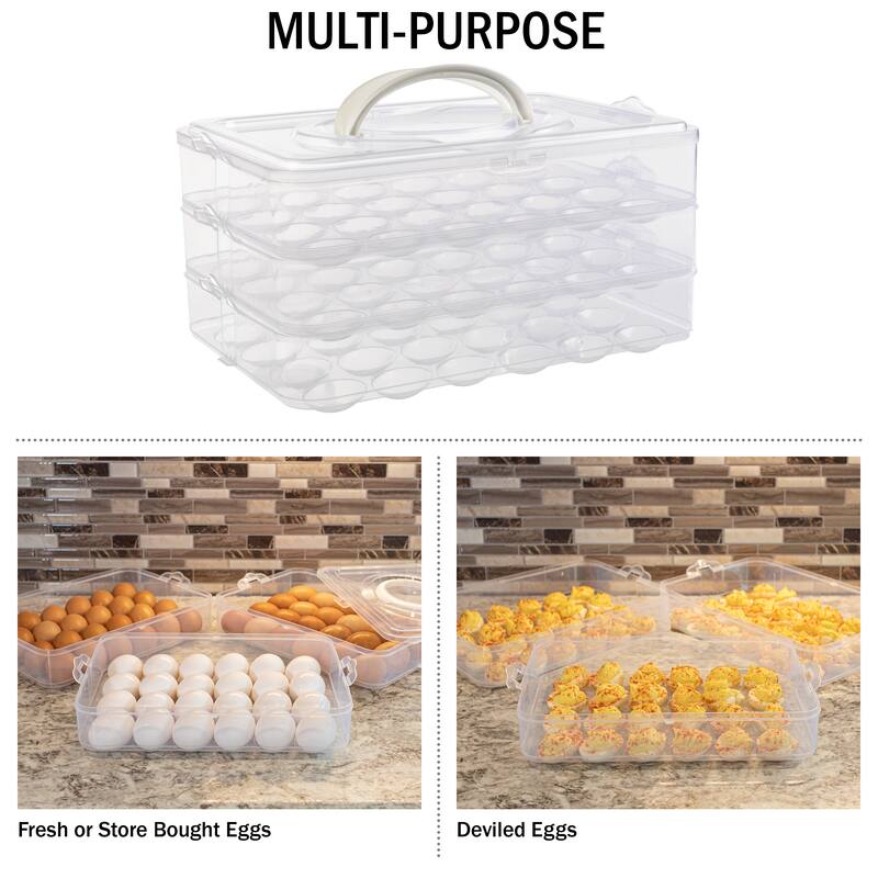 Egg Container for Refrigerator - Large-Capacity Egg Holder with Lid and Handle - Carrier for 72 Eggs by Classic Cuisine