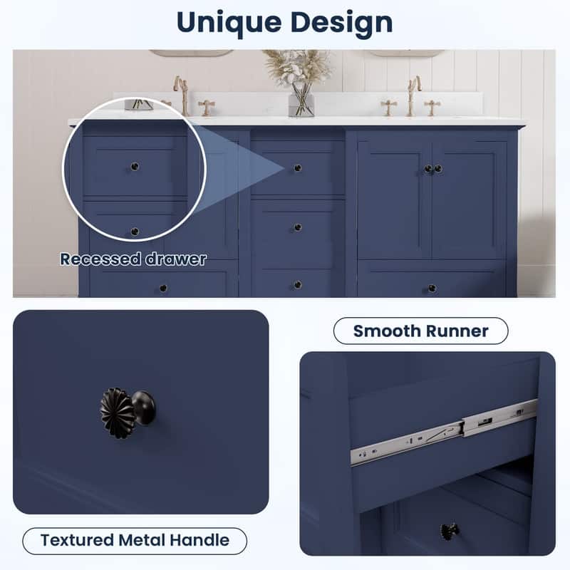 72-Inch Elegant Solid Wood Bathroom Vanity with Ceramic Top, Double Sinks, and Ample Storage