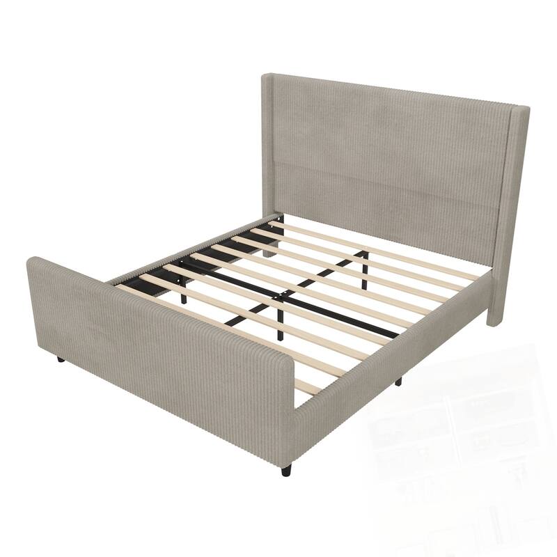 50.7'' High Headboard Corduroy Upholstered Bed Frame