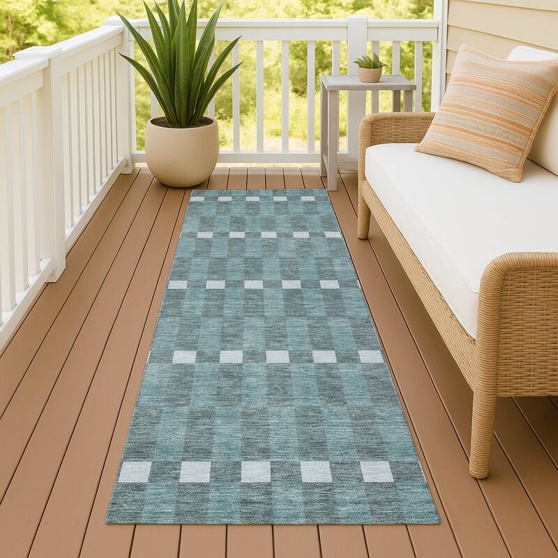 Machine Washable Indoor/ Outdoor Modern Augusta Chantille Rug - Teal - 2'3" x 7'6"