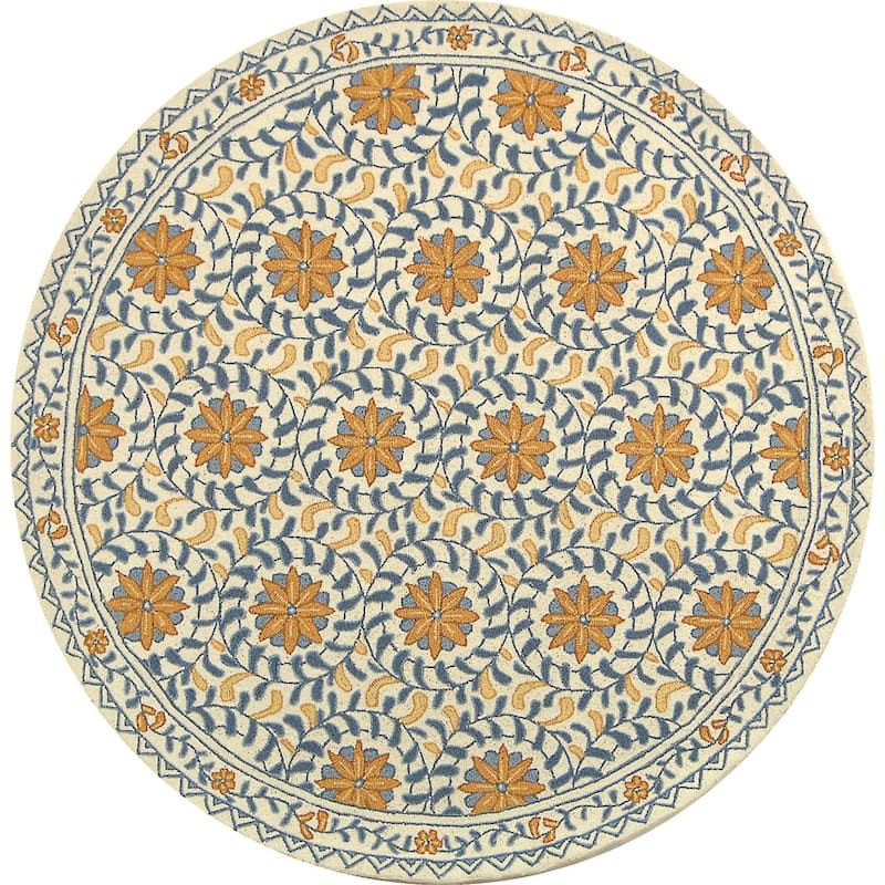 SAFAVIEH Handmade Chelsea Vermont French Country Wool Rug - 5'6" Round - Ivory/Blue