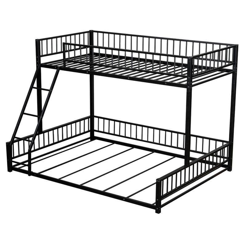 Twin/Full XL over Queen Size Metal Bunk Bed with Ladder and Safety Guardrails, Convertible Bed Frame to Two Floor Beds