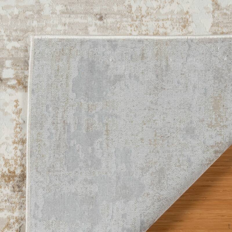 Gertmenian Quattro Alder Beige Polypropylene Modern Abstract Area Rug Runner - 2' 7" x 8'