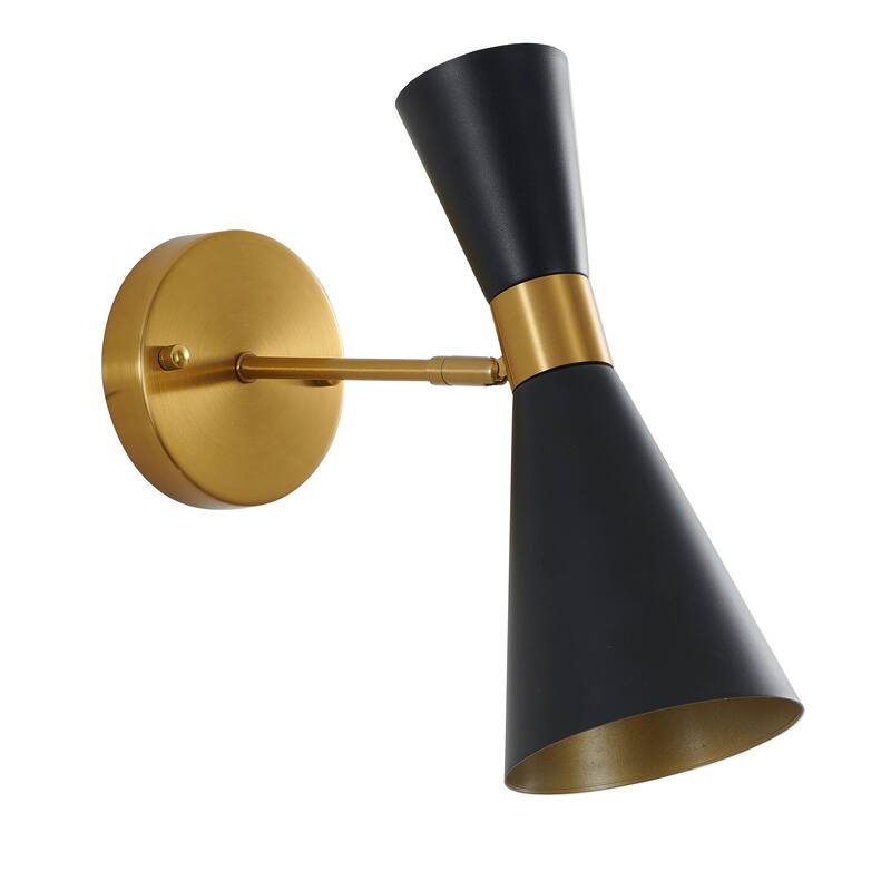 1-Light Gold Iron Wall Sconce With Black Cone Shade