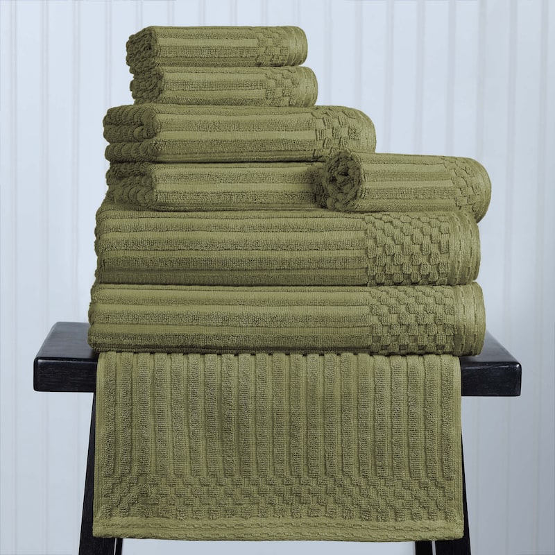 Superior Soho Ribbed Cotton 8-Piece Assorted Towel Set - Sage