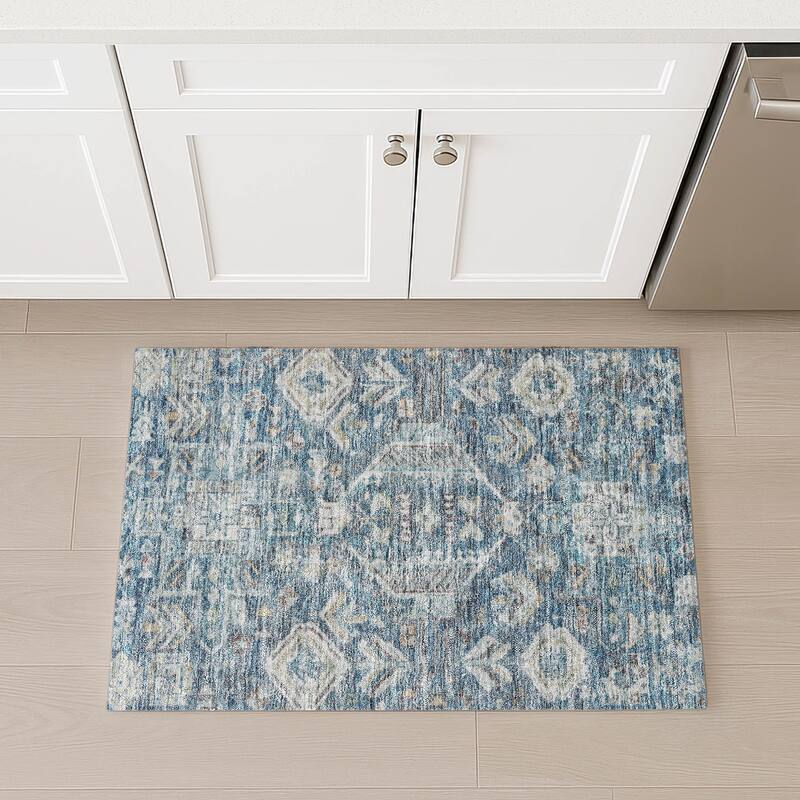 Machine Washable Indoor/ Outdoor Boho Traditional Chantille Rug