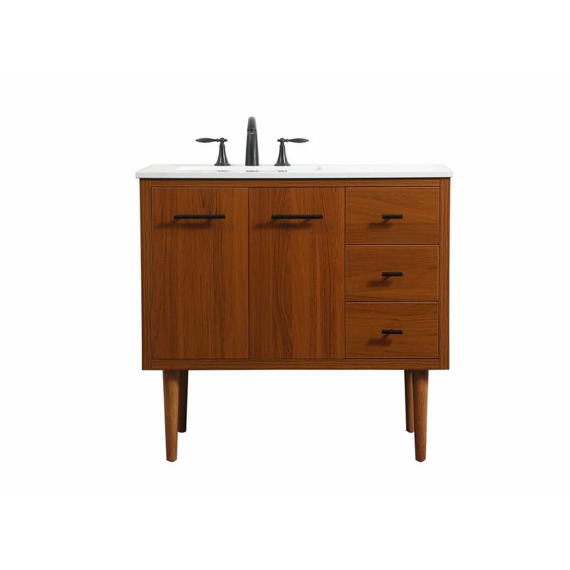 Elegant Lighting VF48036M Cyrus 36" Free Standing, Wall Mounted Single - Teak - Wood Finish