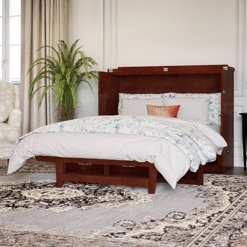 AFI Northfield Murphy Bed Chest with 6" Mattress, Storage Drawer & Built-In Charger